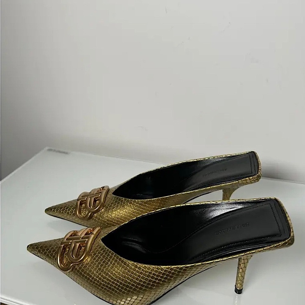 Balenciaga bb leather pointy toe  mules